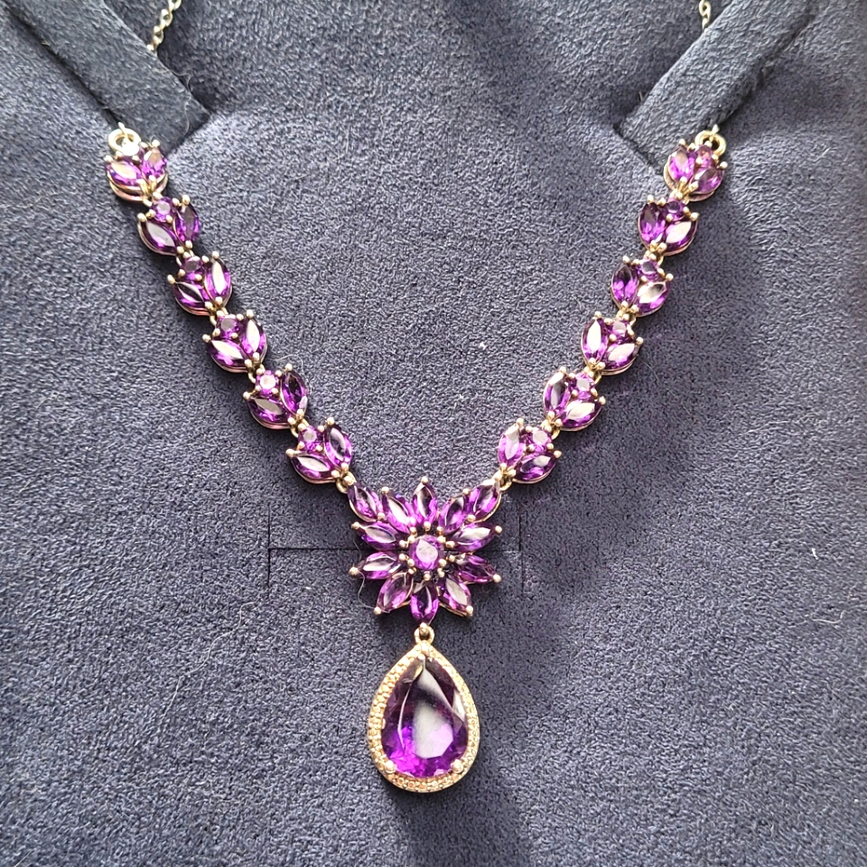 Amethyst Necklace In Sterling With Large Teardrop Amethyst